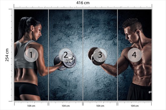 Fotobehang Gespierde Man Een Atletische Vrouw - Vliesbehang - 416 x 254 cm