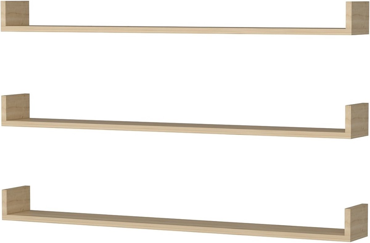 Wandplank Alise - Set van 3 - 10x120x15 cm - Saffier Eiken - Spaanplaat - Stijlvol Design