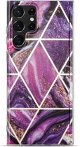Coverup Marble Design TPU Back Cover - Geschikt voor Samsung Galaxy S23 Ultra Hoesje - Marmer / Paars