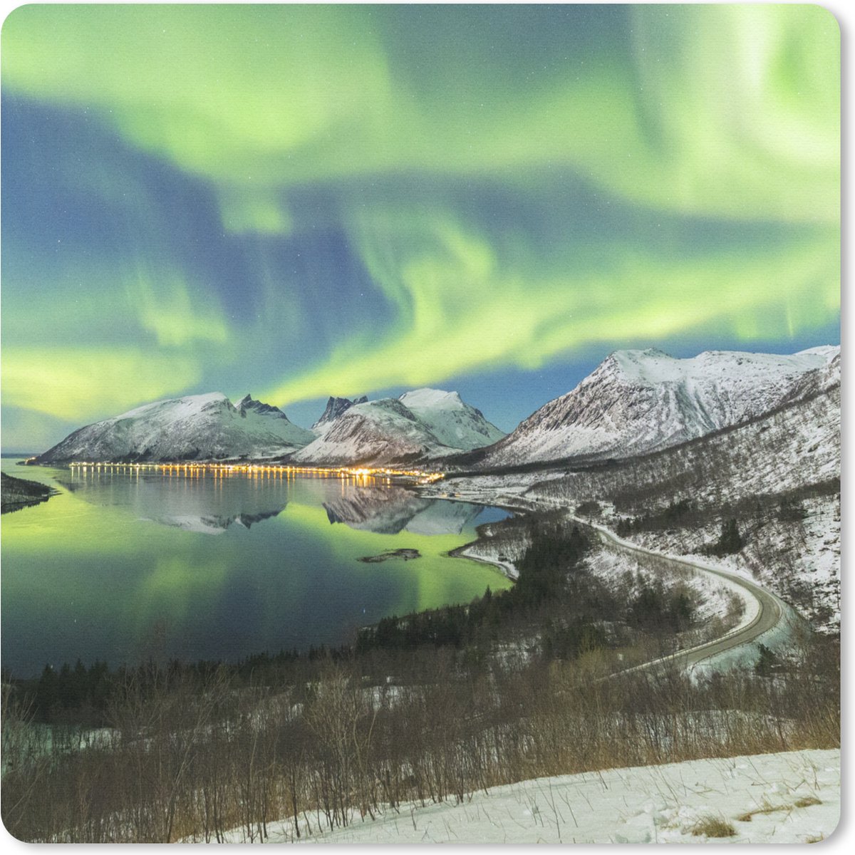 Muismat 30x30 cm - Mousepad Noorderlicht - Fjord - Noorwegen - Muismatten