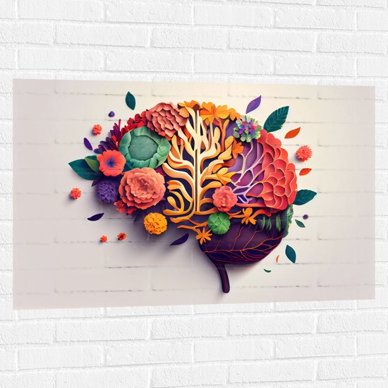 Muursticker - Hersenen van Tuinman met Bloemen en Planten - 105x70 cm Foto op Muursticker