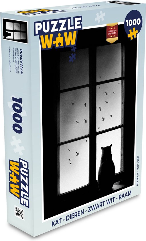 Puzzle Chat - Animaux - Zwart et Blanc - Fenêtre - Puzzle - Puzzle 1000 pièces adultes