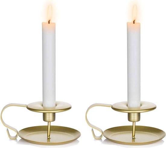 Taper Candle Holder Chamber Stick Candle Holder, Gold Table Candle Holder for Wedding Party, Candle Light Stand for Halloween Christmas Dining Room Decoration Display, Pack van 2