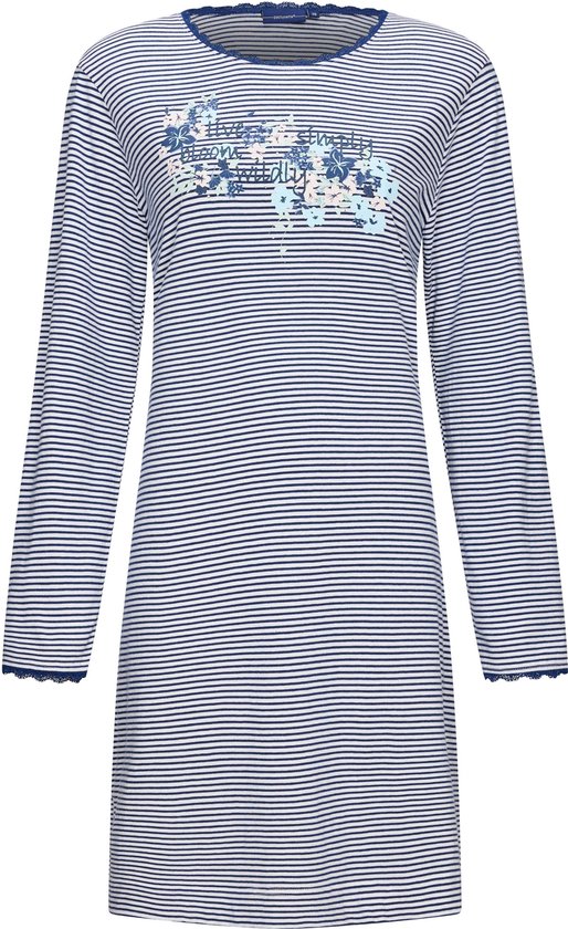 Pastunette - Dames Nachthemd Kendra - Blauw / Wit Gestreept - Katoen - Maat 40
