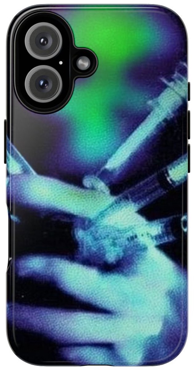 Gloeiende Hand met Spuiten – Telefoonhoesje Geschikt voor iPhone 16