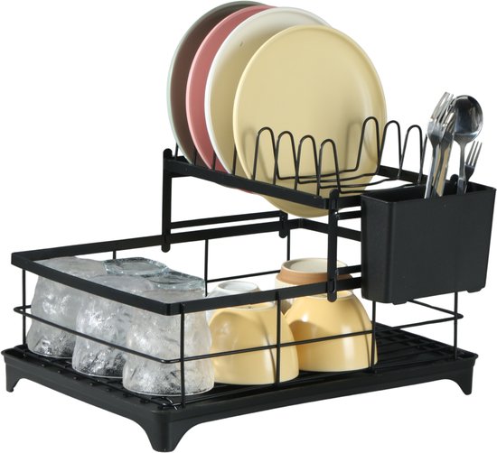 Caryota Cuisine Égouttoir réglable – Égouttoir pour vaisselle – Accessoires de vêtements pour bébé de Cuisine – Acier inoxydable – Zwart – 40 x 28 x 29,5 cm
