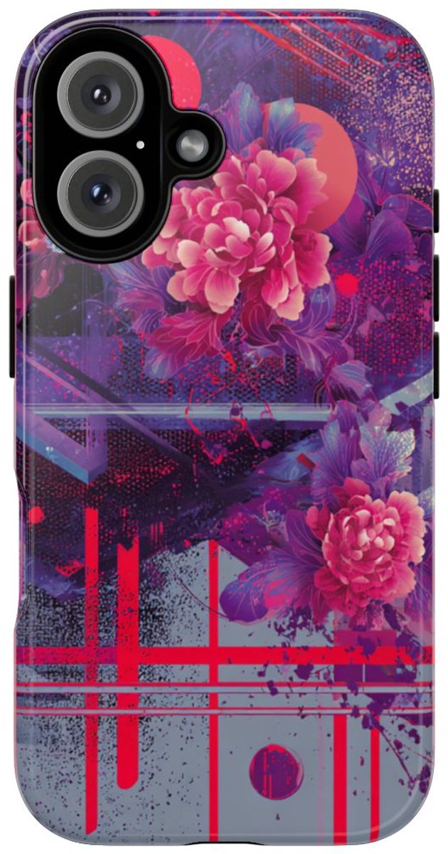 Abstracte Neonbloemen en Geometrie – Telefoonhoesje Geschikt voor iPhone 16
