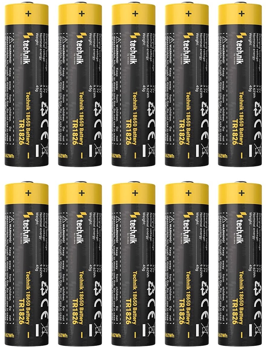 Technik oplaadbare Lithium Batterij - Li-ion - 18650 / TR1826 - 2600mAh - 3.7V - 10 stuks