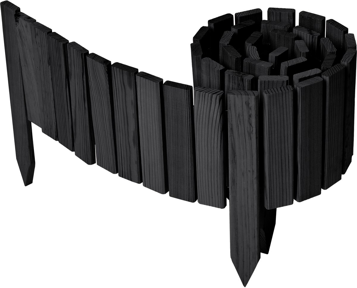 Garronda Rollborder - Flexibele houten - Gazonafscheiding - Palissade padenafscheiding - kan worden ingekort - Grafiet - Hoogte: 20 cm, hekje 200 cm - GD-BRU-RollborderF200