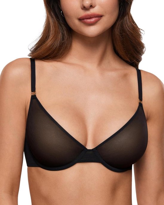 Allecto Plus - Transparante BH met Bandjes voor Vrouwen - Sexy Mesh Beha met Diepe Hals en Naadloze Balconette - Lingerie voor Dames