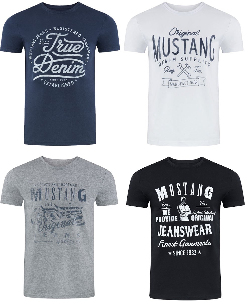 Mustang Heren T-Shirt 4-pack Mustang heren T-shirt regular fit Veelkleurig 6XL Ronde Hals Volwassenen