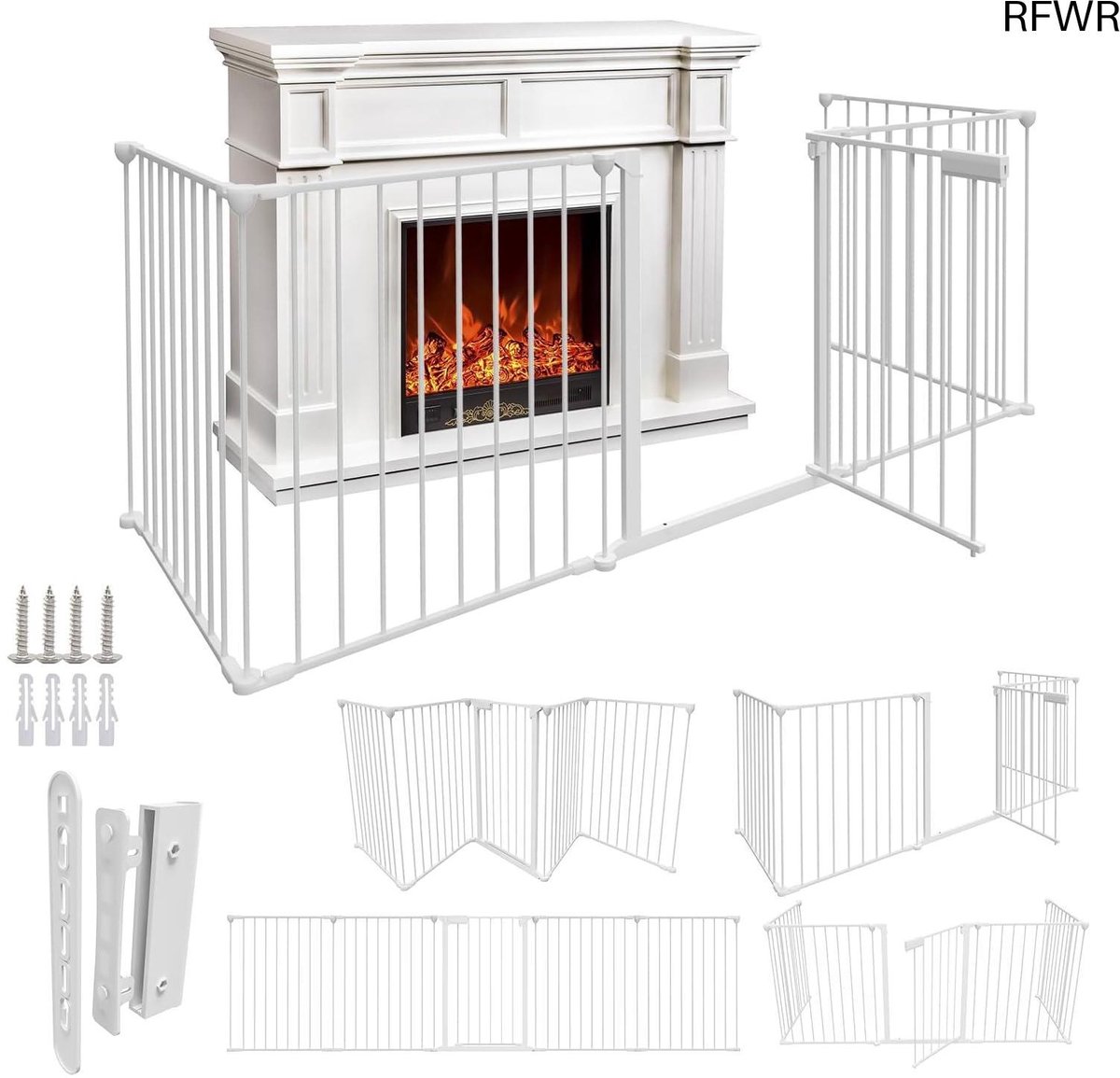 RFWR® Schoorsteenbeschermingsrooster met Deur - 310 cm, Opvouwbaar en 5-delig, Veiligheidsrooster voor Kinderen en Huisdieren
