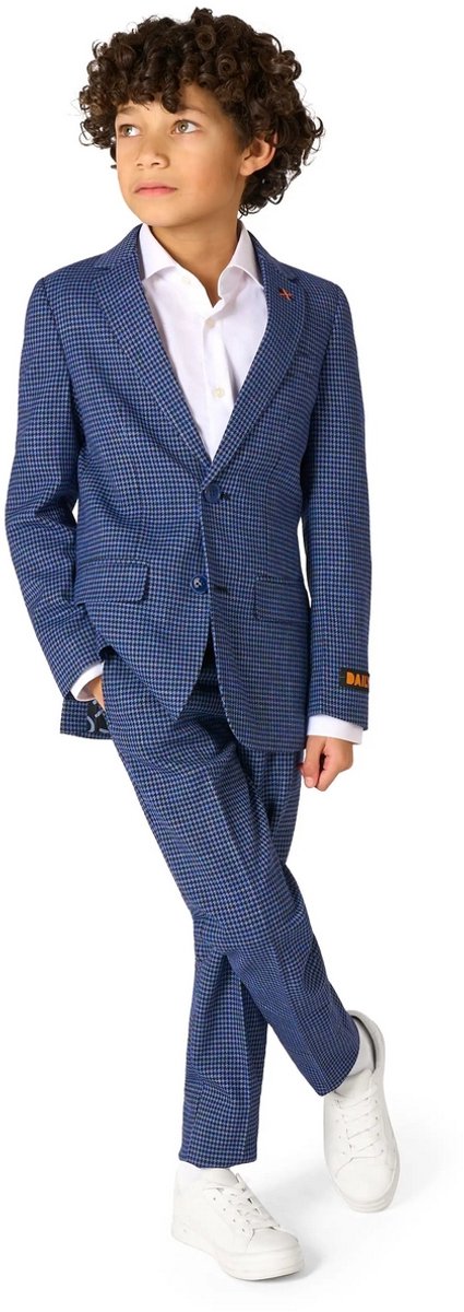 OppoSuits Daily Checked Navy Jongens Pak - Kostuum - Feesten & Gelegenheden Kostuum - Blauw - Maat EU98-104