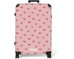 NoBoringSuitcases.com® - Koffer groot - Reiskoffer lichtgewicht - Hartjespatroon met roze kleuren - Rolkoffer met 4 wielen - Grote trolley XL - 98 liter bagage