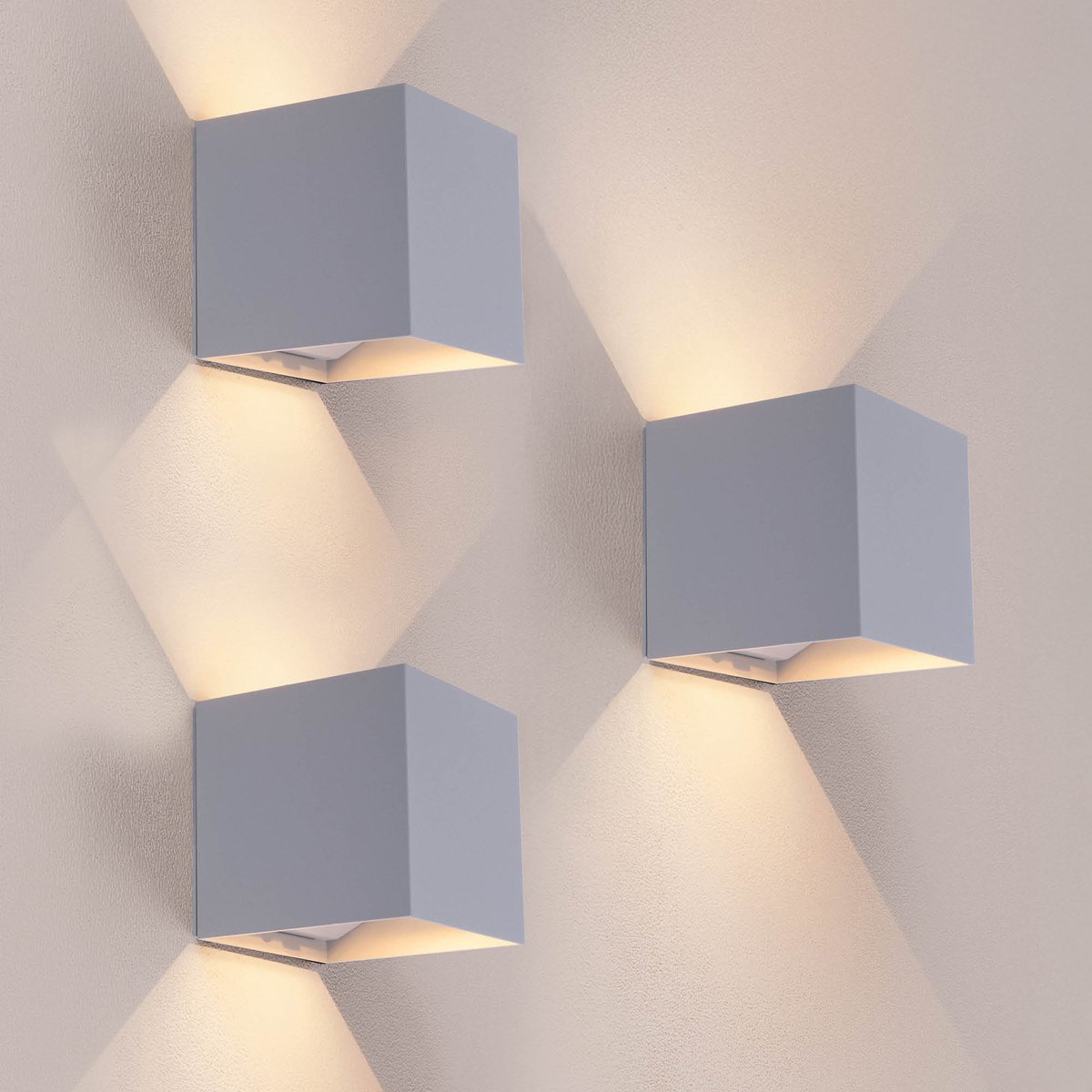 Ledvion - 3x USB Oplaadbare Wandlamp met Sensor – 4400 mAh – Grijs – Draadloos – IP44 – Binnen & Buiten – Warm Wit Licht