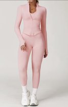 Set de sport Luna Muse - Taille M - Pink pâle - Ensemble 3 pièces : haut dos Halter , veste et legging taille haute - Rose - Ensemble de sport sans coutures pour femme