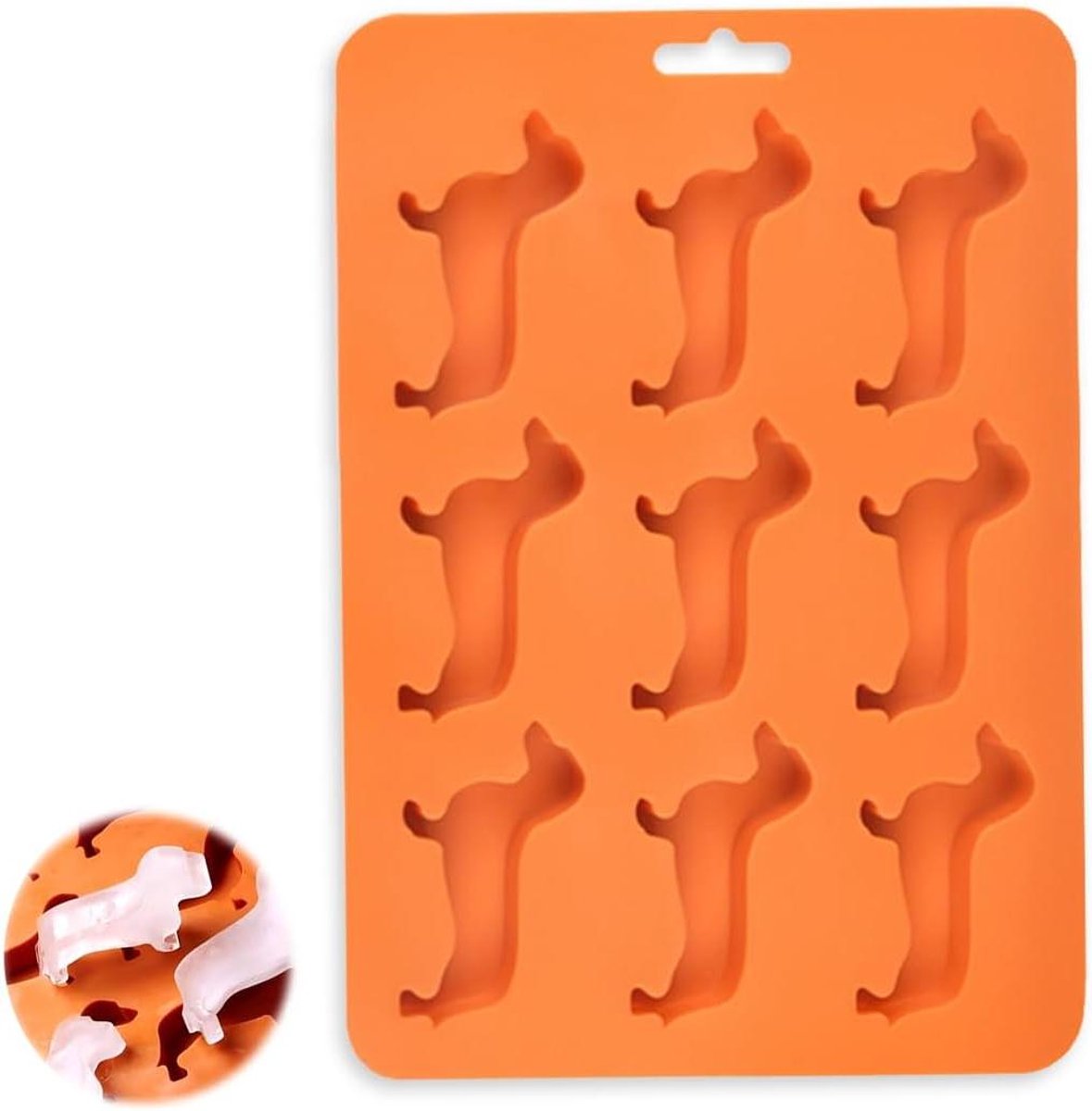 Allecto Plus - IJsblokjesvorm Teckel Siliconen BPA-vrij Oranje 220 x 160 x 18 mm Geschikt voor Vriezer - Huisdier Thema - Duurzaam Materiaal