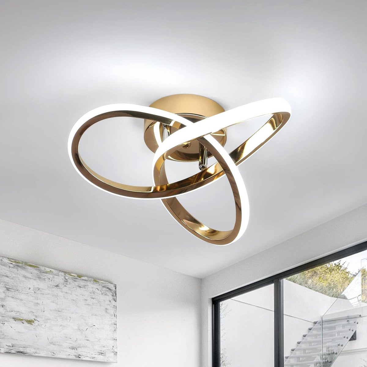 Haobosic - Moderne LED plafondlamp 22W 2500 lm, goud, ideaal voor woonkamer, keuken, slaapkamer, eetkamer of balkon. Koelwit licht 6500K.