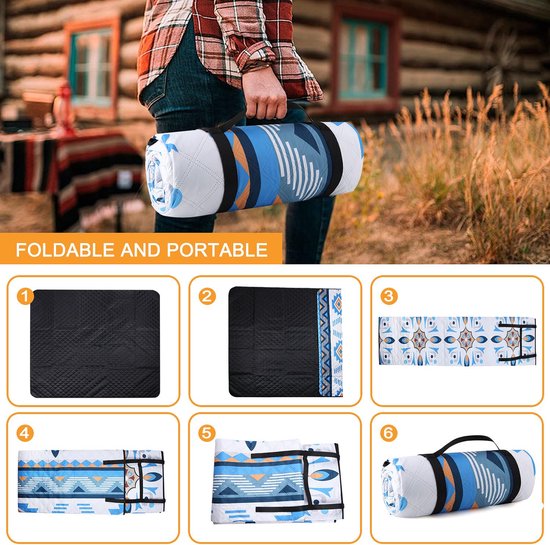 USHOP Picknickdeken – Waterdicht, Geïsoleerd, 200x200 Cm, Met Draaggreep, Wasbaar, Ideaal Voor Strand, Camping, Park, Tuin En Reizen
