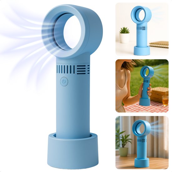 Bladloze Draagbare Ventilator USB Oplaadbaar Stil Veilig Compact Cheqo® Handventilator Blauw