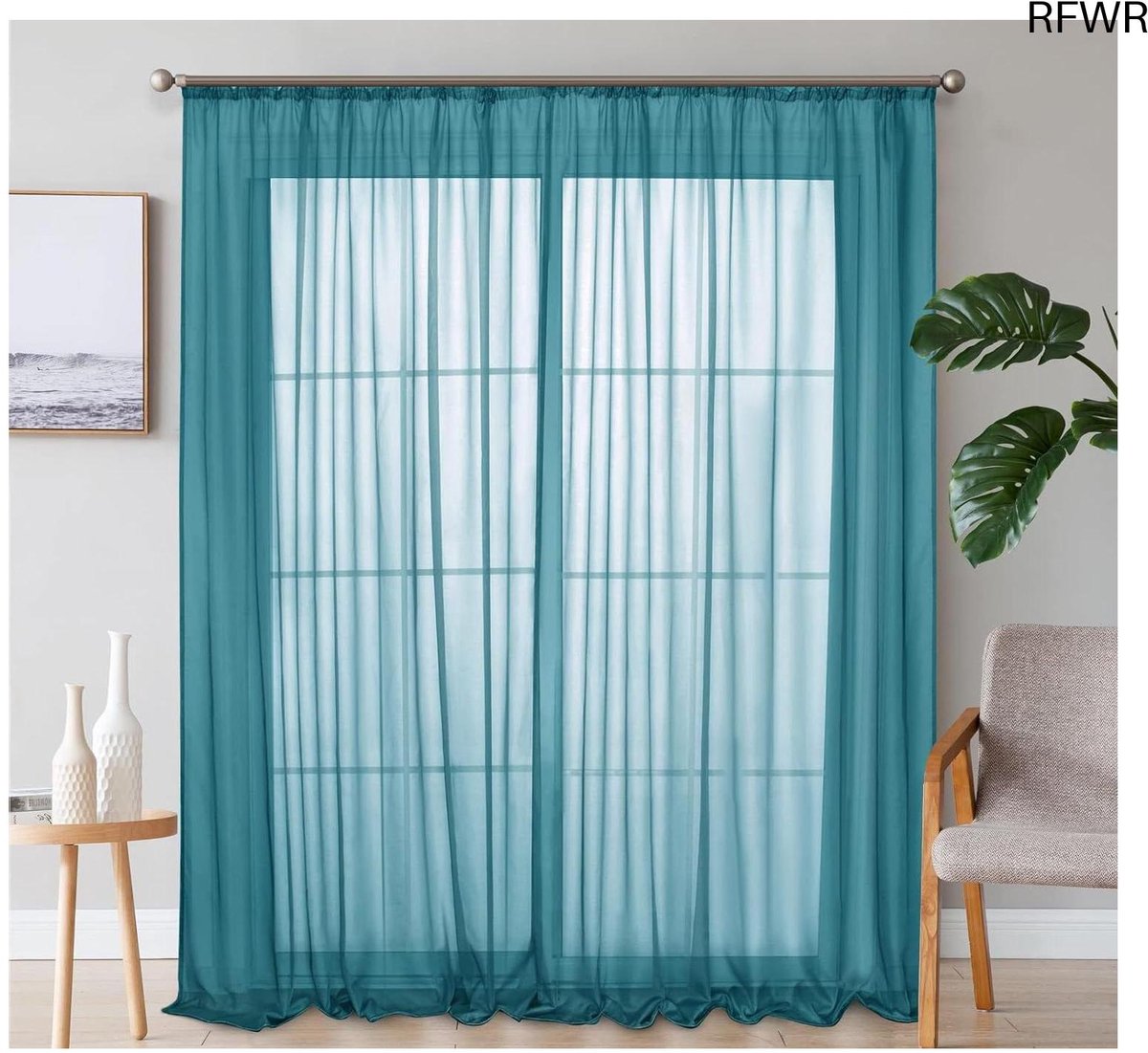 RFWR Elegante doorschijnende gordijnen met 2 panelen in verschillende maten voor slaapkamer en woonkamer Blauw