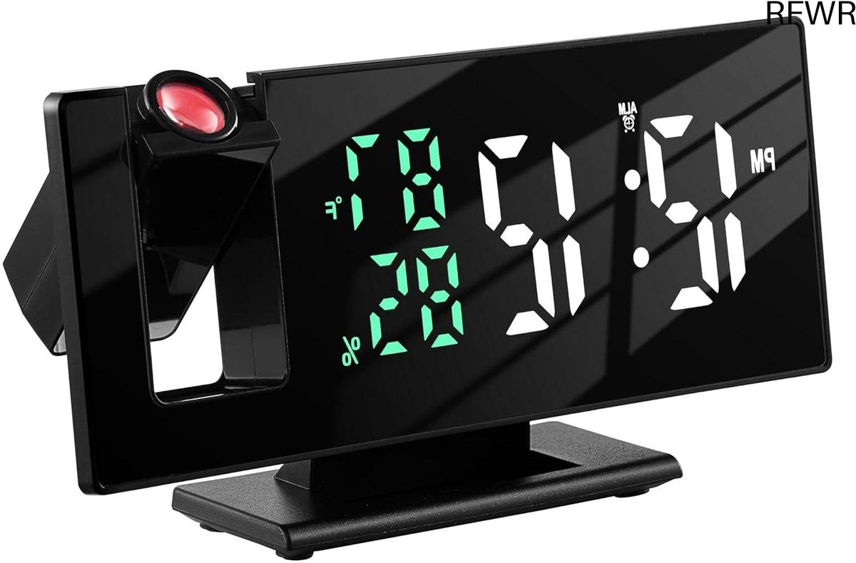 RFWR® Projectiewekker met LED-display, temperatuur- en luchtvochtigheidsweergave, 3 m projectie en alarmfunctie