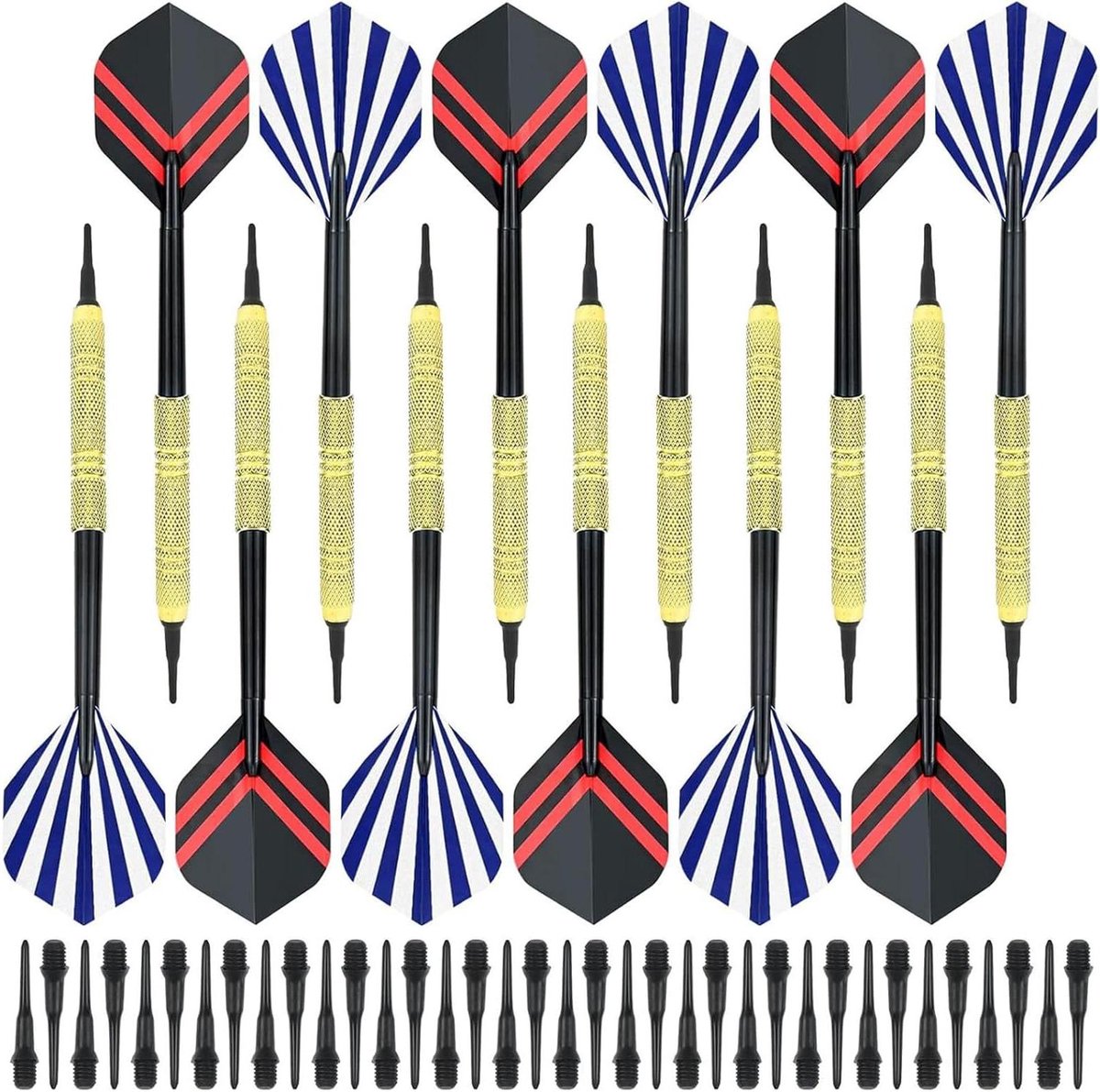 Allecto Plus - Dartpijlen 14 g soft dartpijlen set met elektronisch dartbord - 100 kunststof dartpunten - voor elektronische darts - strepen design