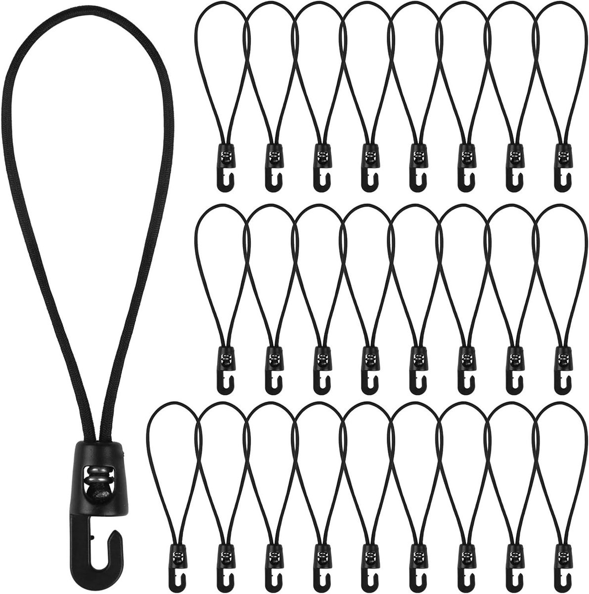 Multifunctionele Bungeekoorden 25 stuks | Zeilhaken voor campingzeilen, tenten, luifels | Bevestigingen zwart 15 cm