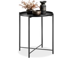 tectake® Bijzettafel Chester - Rond - Ø 45,5 x 53cm - Kleine Salontafel met Afneembaar Dienblad - In Hoogte Verstelbaar - Draagkracht 30kg - Tafeltje voor Woonkamer en Slaapkamer - Zwart