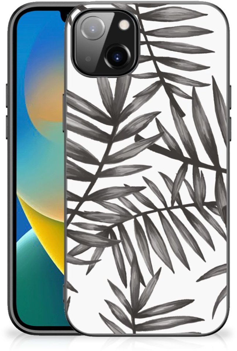 iPhone 14 Plus Bloemen Hoesje Leaves Grey