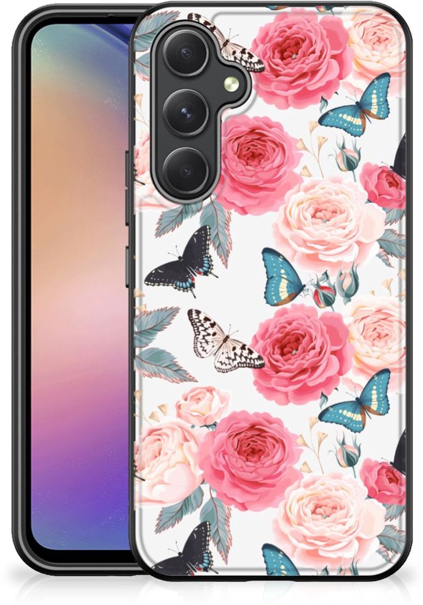 Back Cover voor Samsung Galaxy A54 Bloemen Hoesje Butterfly Roses