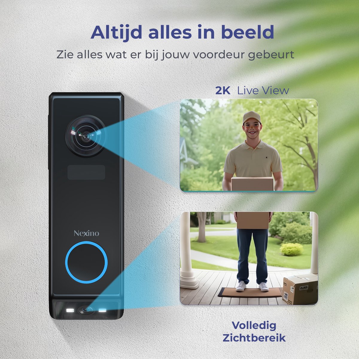 Afbeelding 2 van Nexino® Slimme Video Deurbel met Dual Camera - Deurbellen Met Camera - Geen abonnement - Draadloos en Bedraad - Deurbel Draadloos WiFi - Waterdicht - Incl. Gong & 128GB Sandisk SD - 2K Ultra HD
