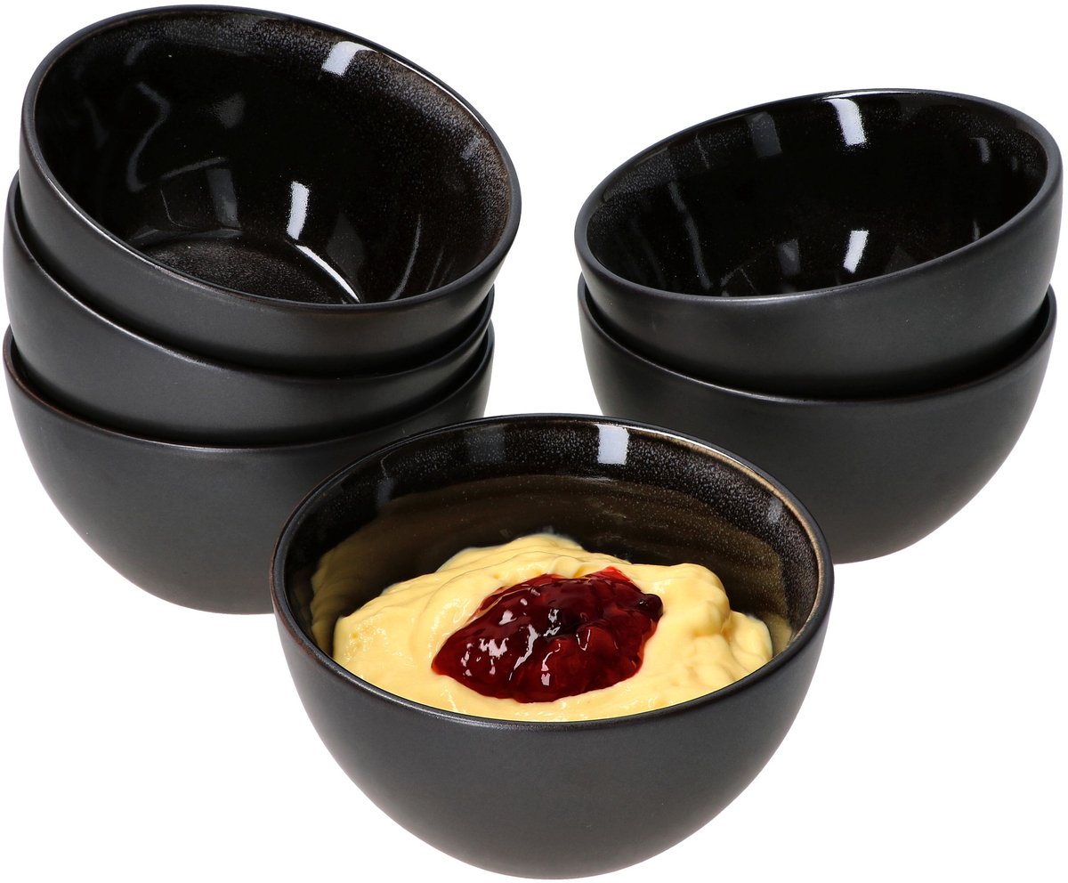 Set van 6 puddingkommen Reactive Glaze Grey Black 6cm - 24321862