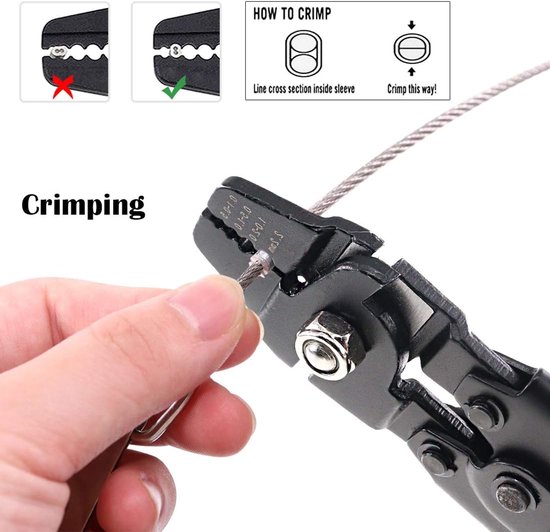 Up to 2.2mm Wire Rope Crimping Tool - Wire Rope Swager Crimper - Fishing Crimping Tool met 180Pcs 1.2/1.5/2mm Aluminium Double Barrel Ferrule Crimping Loop Sleeve Kit van Merkloos — afbeelding 3