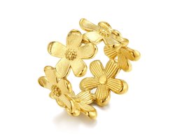 Twice As Nice Ring in goudkleurig edelstaal, bloemen Goudkleurig 58