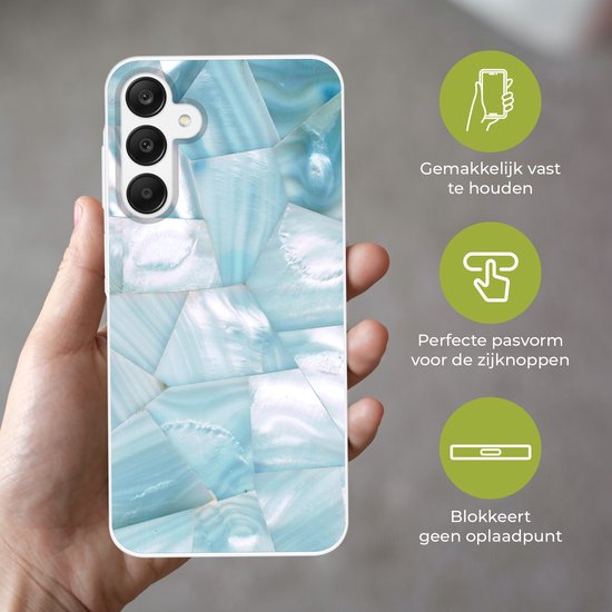 Telefoonhoesje Geschikt voor Samsung Galaxy A25 hoesje - Natuursteen - Blauw - Parelmoer - Siliconen Telefoonhoesje Telefoonhoesje