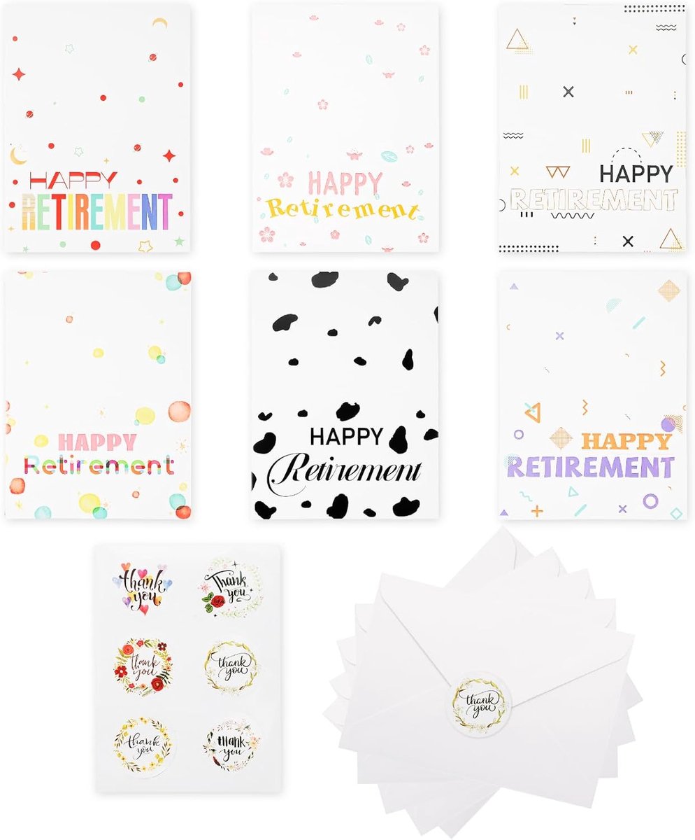 Happy Retirement Cards - 6 Pieces for Women and Men with Envelope and Seal Stickers - Congratulations on Your Retirement - for Colleague Friends