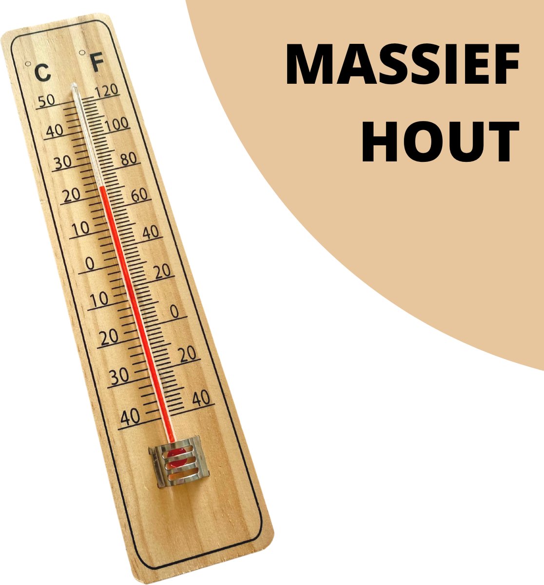 Buitenthermometer Luxe Hout - 23 x 5 CM - Binnenthermometer - Metalen Binnen Buiten Thermometer - Thermometer voor aan Muur Gevel - Kwik - Draadloos - Min/Max - Muurthermometer - Kozijnthermometer - Temperatuurmeter - Thermometer Hout (H23) - BPK