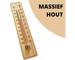 Buitenthermometer Luxe Hout - 23 x 5 CM - Binnenthermometer - Metalen Binnen Buiten Thermometer - Thermometer voor aan Muur Gevel - Kwik - Draadloos - Min/Max - Muurthermometer - Kozijnthermometer - Temperatuurmeter - Thermometer Hout (H23) - BPK