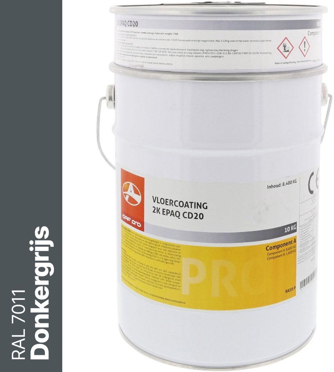 OAF PRO 2K Epoxy Vloercoating CD20 Donkergrijs (RAL 7011) 10 kg - Vloerverf - Slijtvast, naadloos en vloeistofdicht - Eenvoudig Schoon te maken