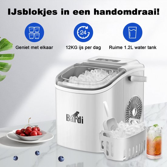 Bardi Deluxe IJsblokjesmachine Set 1,2 Liter Wit - 12KG IJsblokjes in 24 uur - met IJsschep - Inclusief 3 Luxe Thermosbekers en Ijsschep - Roze — afbeelding 5