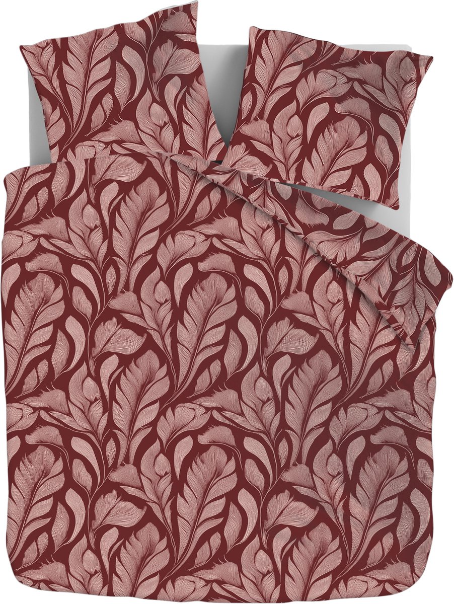 Zydante® Dekbedovertrek Printed 135x200 - Burgandy Leafs - met 1 Kussenslopen (80x80 cm)