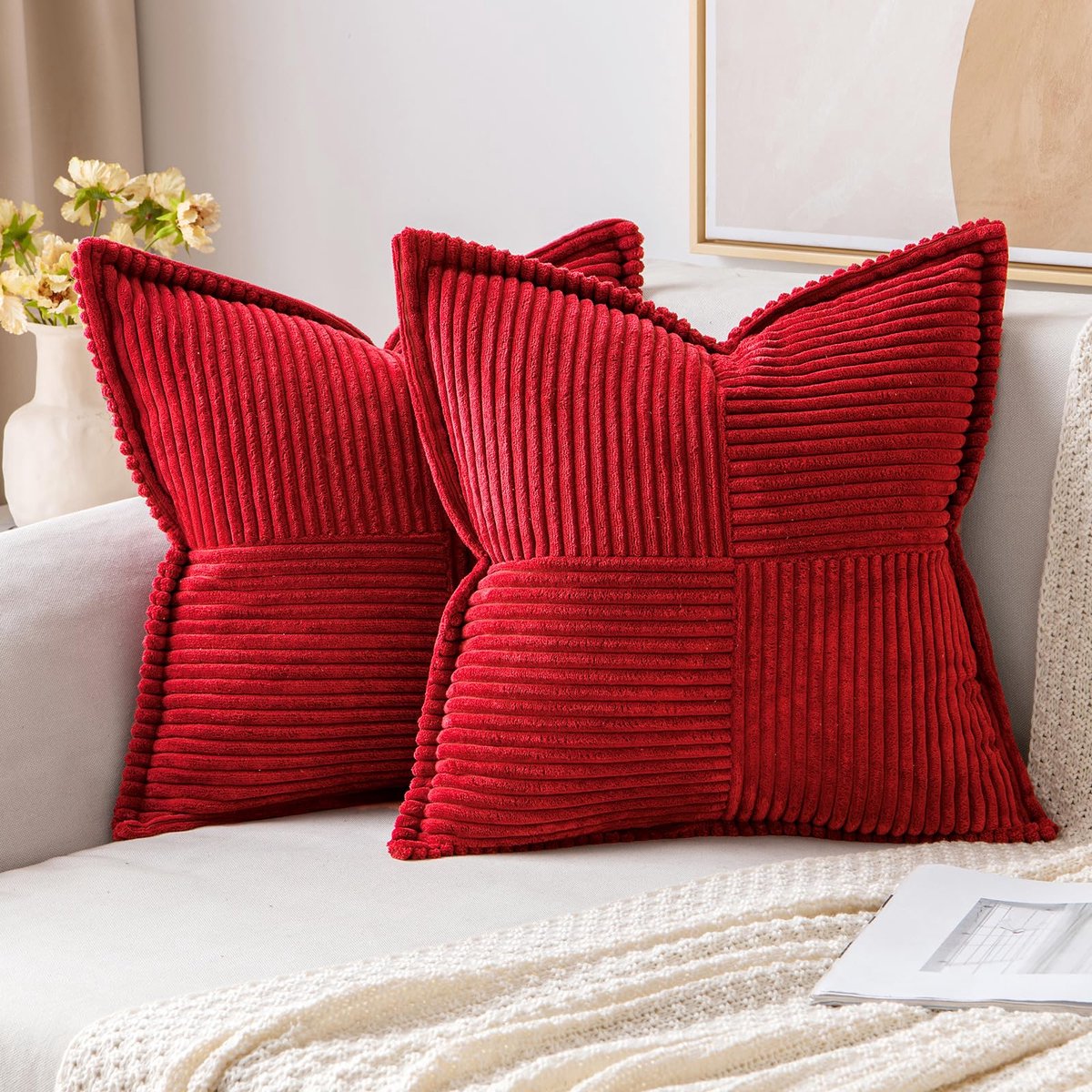 Ibenzoa Zachte en Stijlvolle Corduroy Kussenslopen voor Woonkamer en Slaapkamer, Set van 2, Rood, 45 x 45 cm