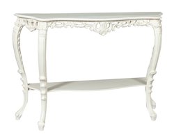 BISCOTTINI Console Tafel SHABBY - Houten Wandtafel met 2 legplanken - Haltafel Antiek Wit Afwerking - Sidetable 130x36x88 cm - voor Hal, Woonkamer