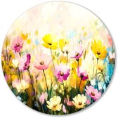 Abstract kleurrijk bloemenveld schilderij - Bloemen muurcirkels - Wandpaneel natuur - Impressionisme - Forex muurcirkel - Woonkamer schilderijen - Muurcirkel forex 90x90 cm