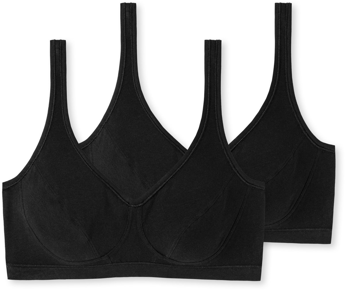 Schiesser 95/5 bralette (2-pack) - dames bustier met cups biologisch katoen zwart