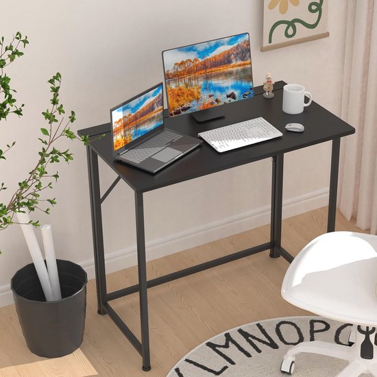 HOMCOM Inklapbaar Bureau Met Boekenkast Met 4 Niveaus Computertafel Bureau Metaal~0v4p25tl9bg01