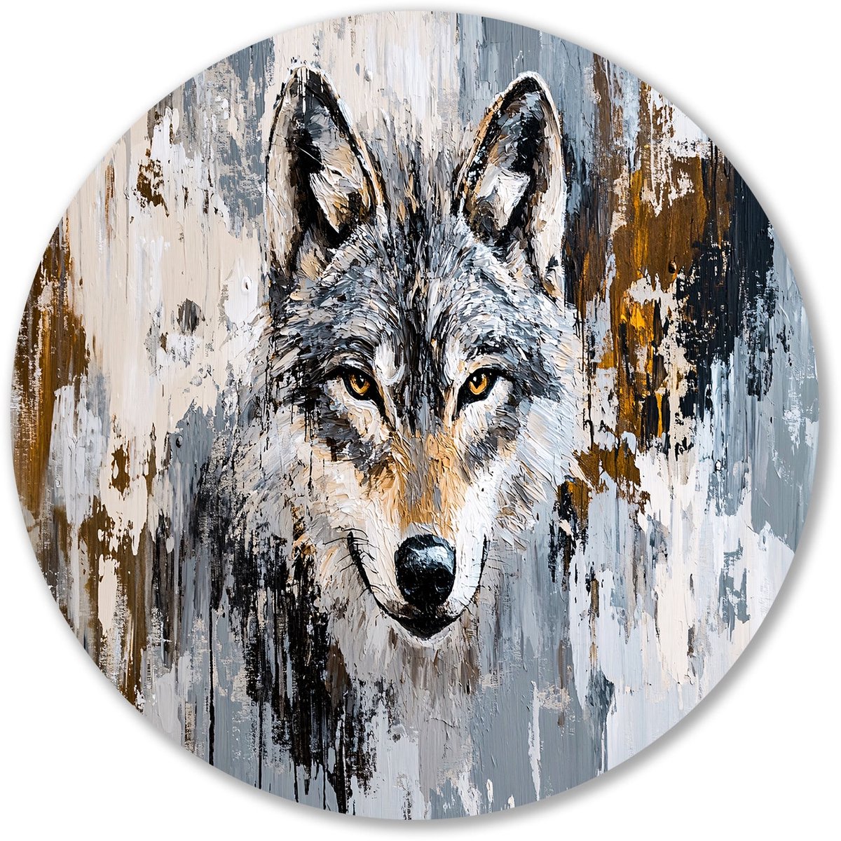 Abstract wolf portret schilderij - Wolf wandcirkel - Ronde wandprint dieren - Abstract exp