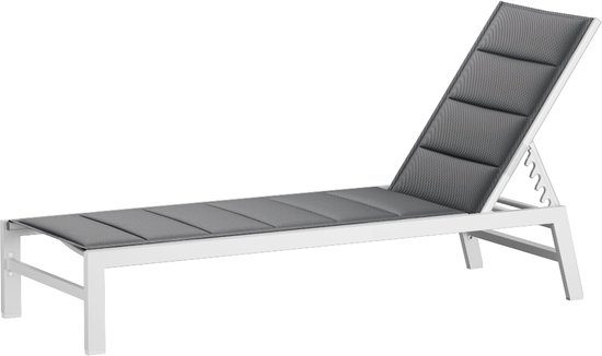 Blumfeldt Renazzo verstelbaar ligbed - 5-standen ligstoel, tuin- en balkonligstoel, lichtgewicht aluminium frame, 120 kg belastbaar, sneldrogend ComfortMesh, 6,8 kg, weerbestendig, wit