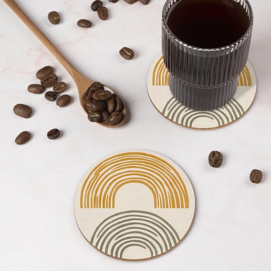 Sous-verres de verre ronds à motifs d'arches et de lignes, Oranje , minimalistes, 10 x 10 cm, lot de 6.